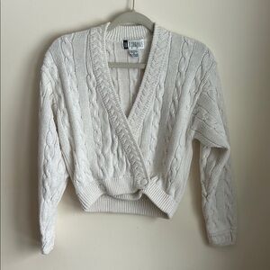 Vintage Cable Knit Wrap Sweater Cropped Off White Size medium